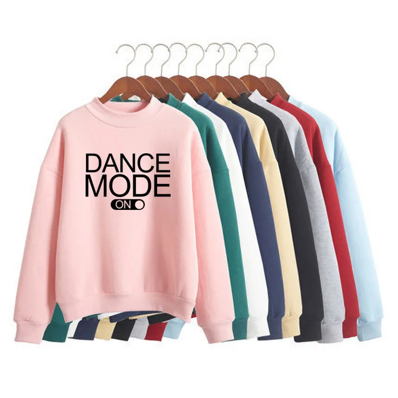 

DANCE MODE ON Print Woman Sweatshirts Sweet Korean O-neck Knitted Pullovers Thick Autumn Winter Candy Color Loose Women Clothing