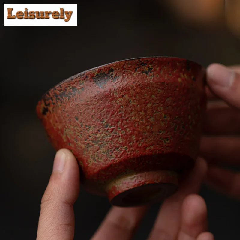 130ml Old Rock Mud Filled Mountain Red Jun Bell Teacup Zen Tea Bowl Mug Tea-tasting Fragrance Cup Jianzhan Master Cups Cha Craft