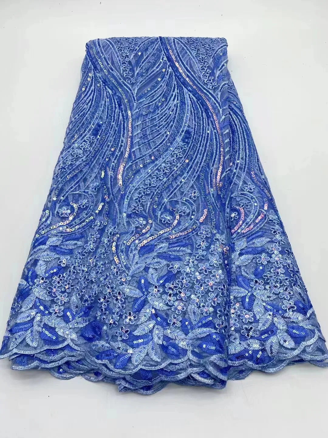 

New French Tulle Lace Fabric 5 Yards High Quality Nigerian Women Party Dress Sequins Embroidery African Material 2023
