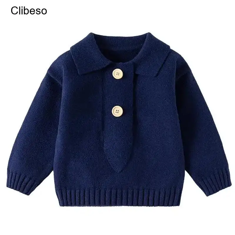 

2024 Clibeso Children's Knit Sweater for Boys Winter Infants Plain Polo Knitwear Knitted Top Clothes for Child Boy From 2Y-7Y