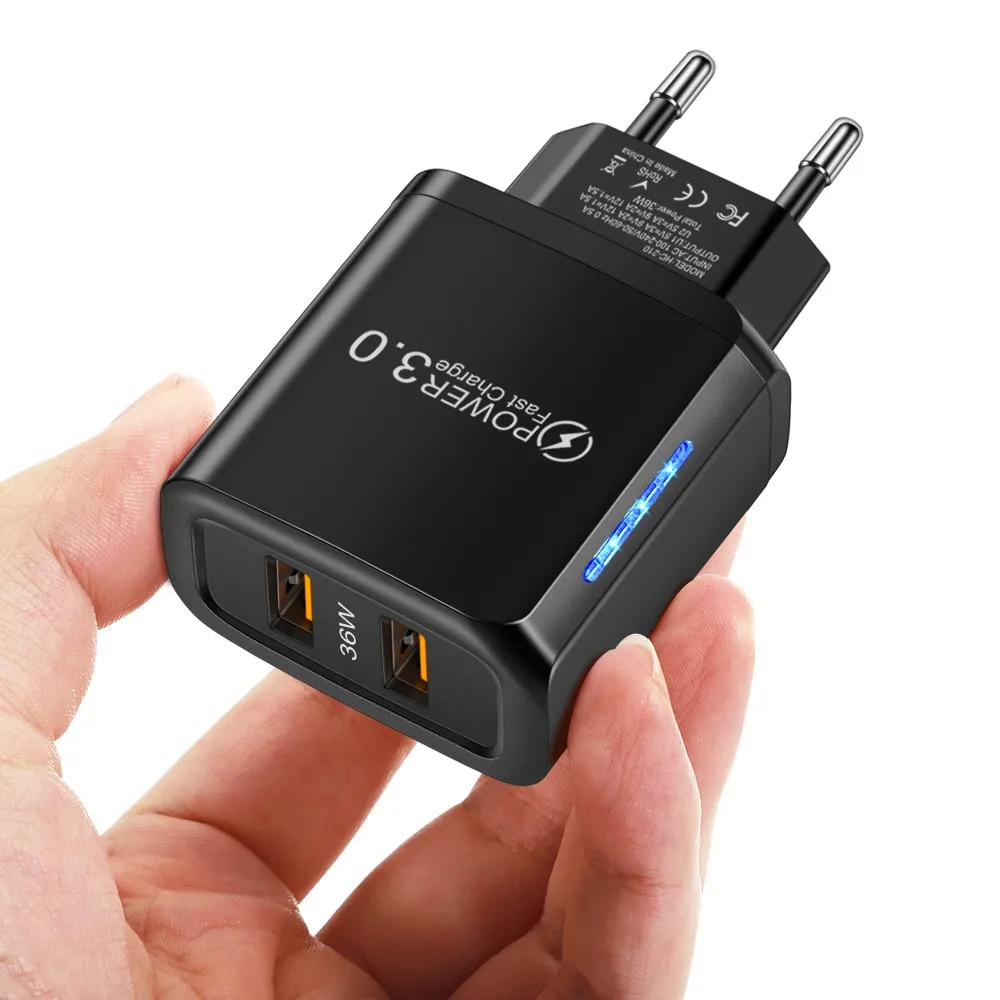Dual USB 36W Fast Charging Wall Adapter with Quick Charge 3.0 Technology
