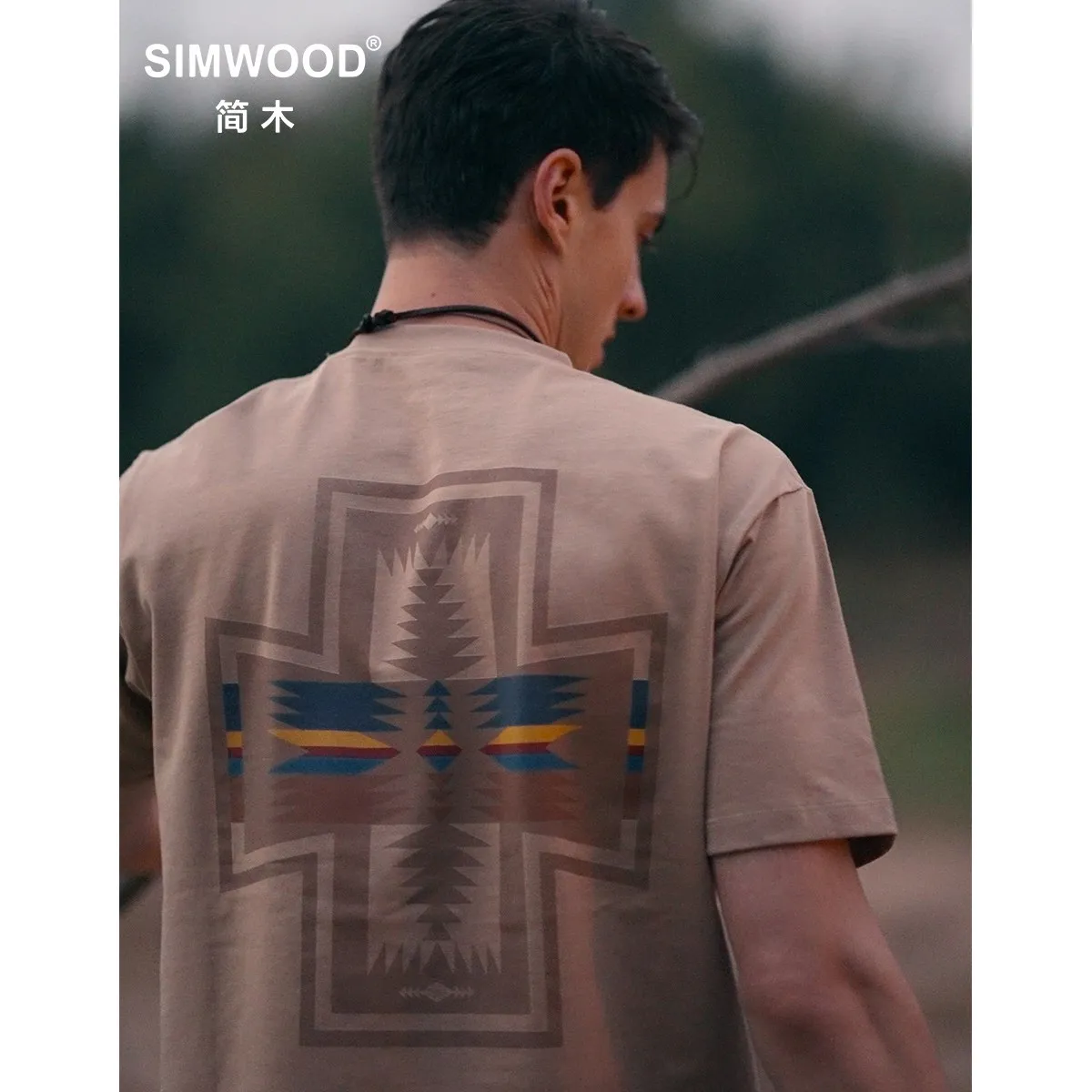 

SIMWOOD 2023 Summer New 240g Heavyweight T-shirts Men Fashion Bohemia Print 100% Cotton Tops Comfortable Oversize Tees