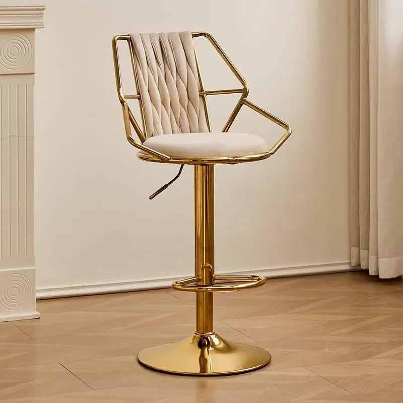 Bar Chair Swivel Luxury Home Velvet Gold Adjustable High Back Counter Stool Elegant Design High End Modern Style Furniture Set
