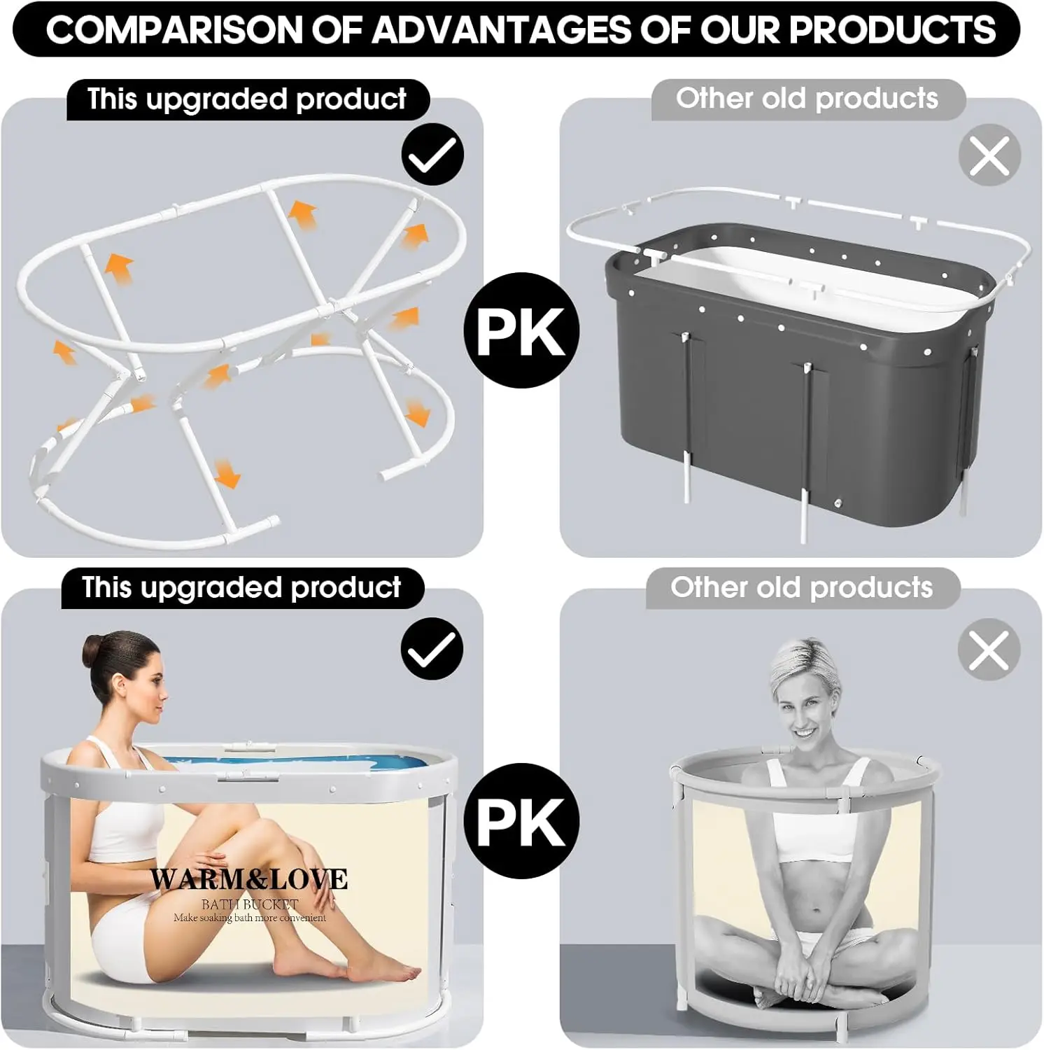 Foldable tubs for adults and children, hot and ice bath soaking tubs, shower sauna family freestanding tubs 4