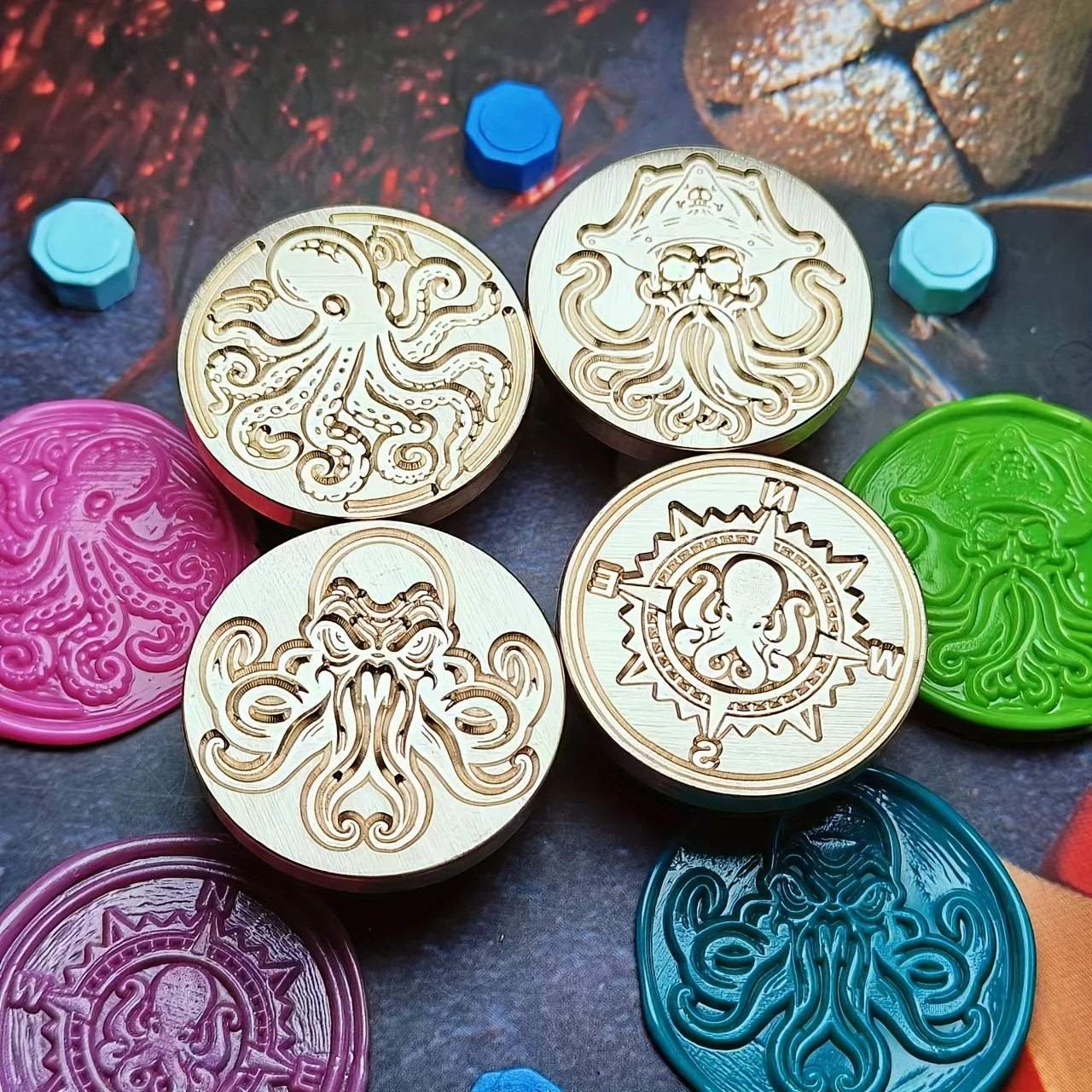 문어 시리즈 도장, 라운드 페인트 도장 헤드, 래커 도장, 황동 도장 액세서리, 선물 포장에 적합, 봉투, 1 30mm