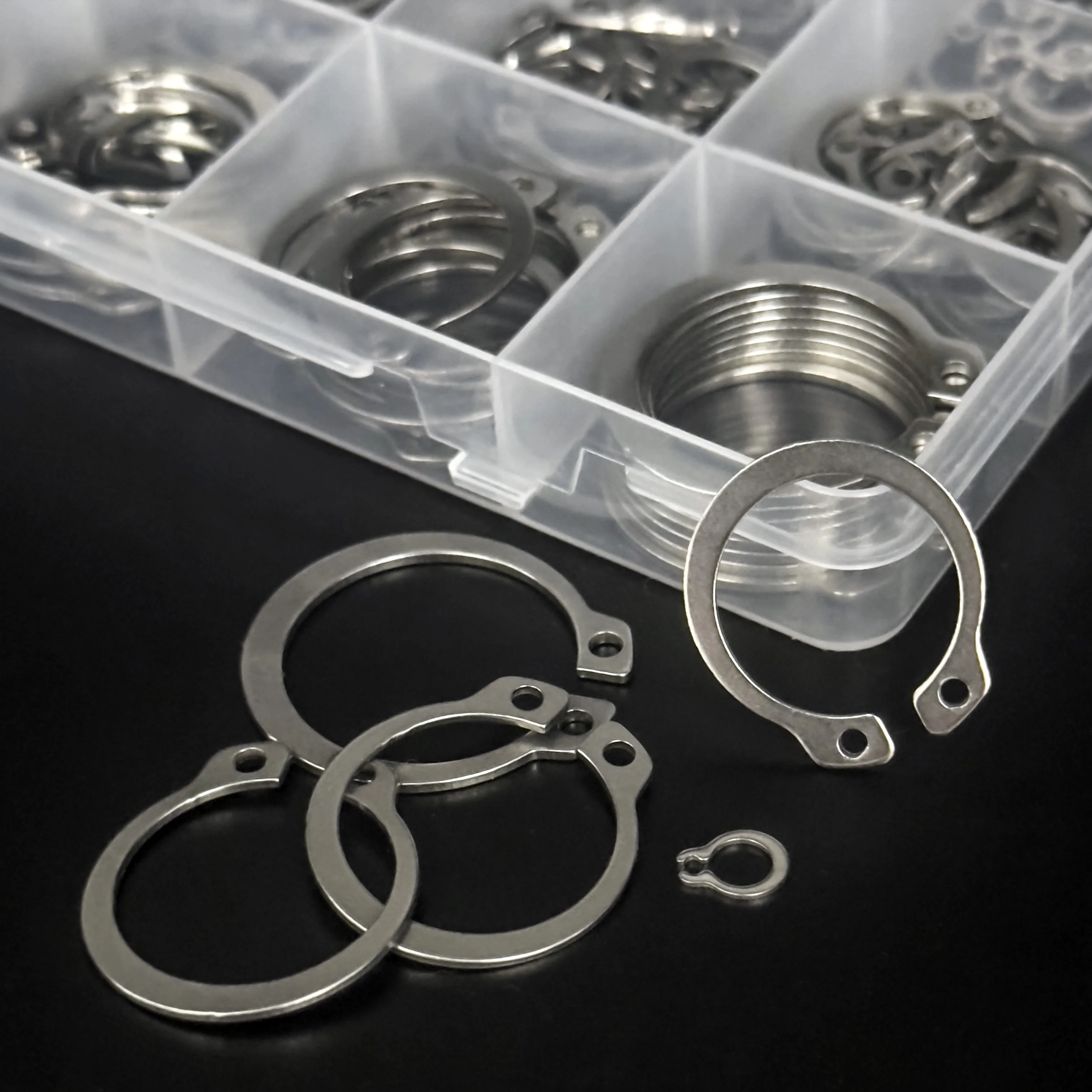External Retaining Rings Snap Rings Assortment kit 225PCS 304 Stainless Steel External Circlip Snap Retaining C-Clips R