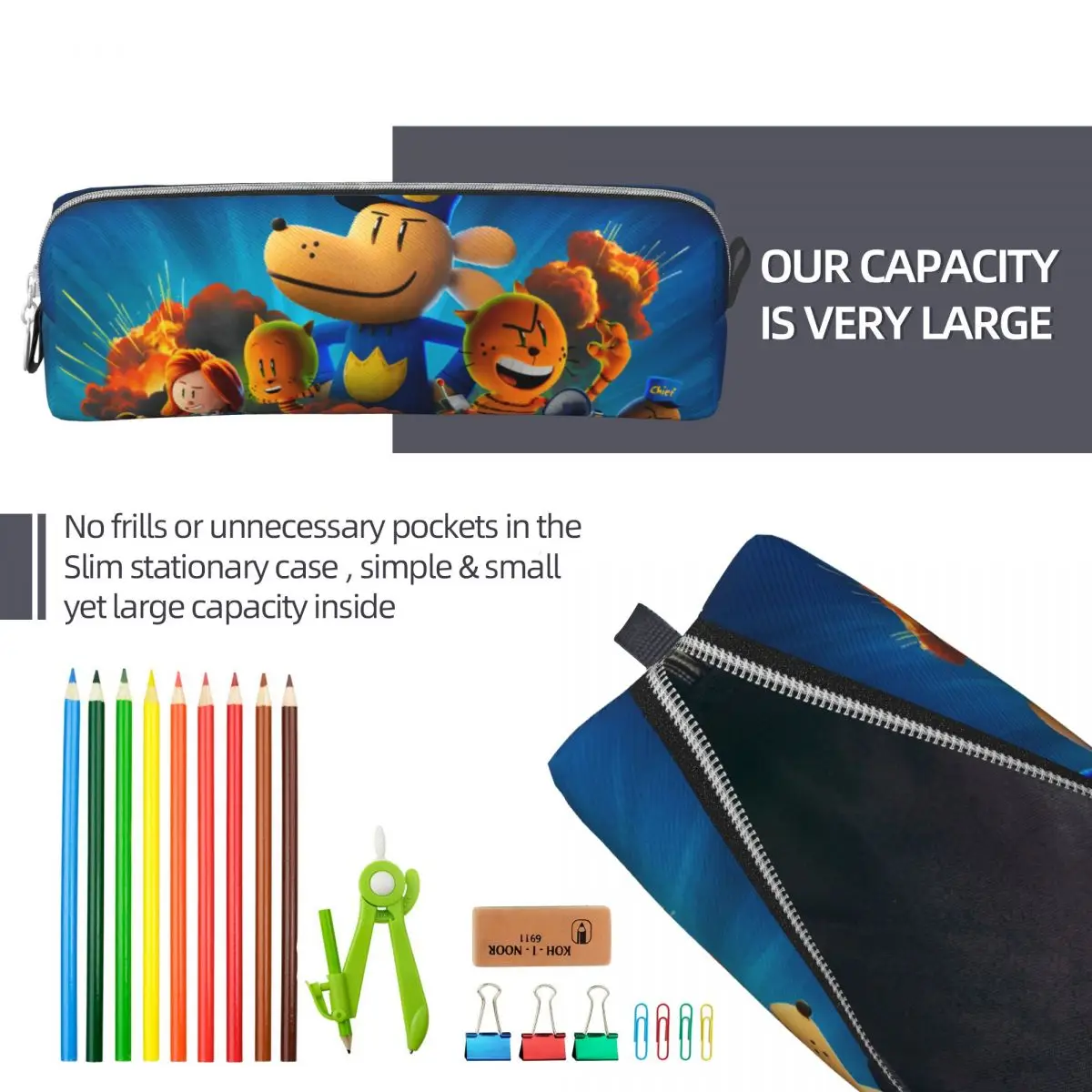 Dog Man Cartoon Pencil Cases Fun Pen Box Bag Kids Large Storage Office Cosmetic Pencilcases