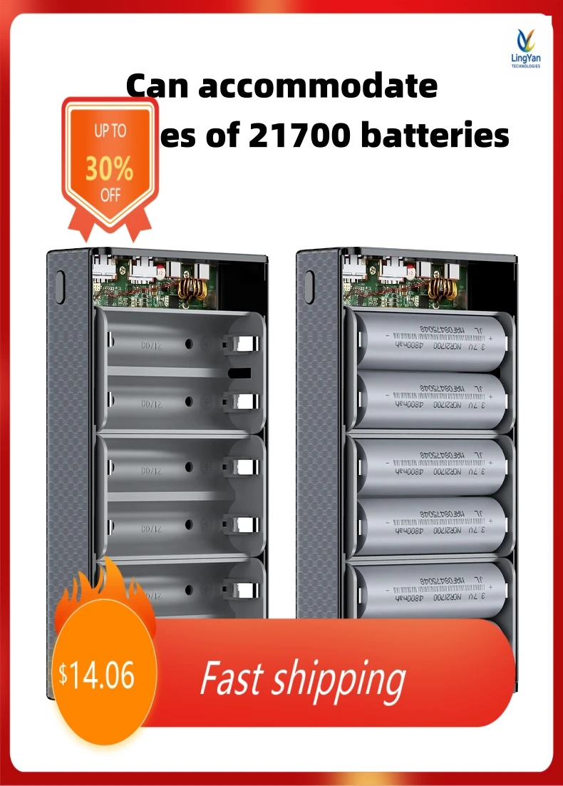 L6Y PD100W 고속 충전 전원 은행 DIY 키트 20V 5A 6x21700 배터리..