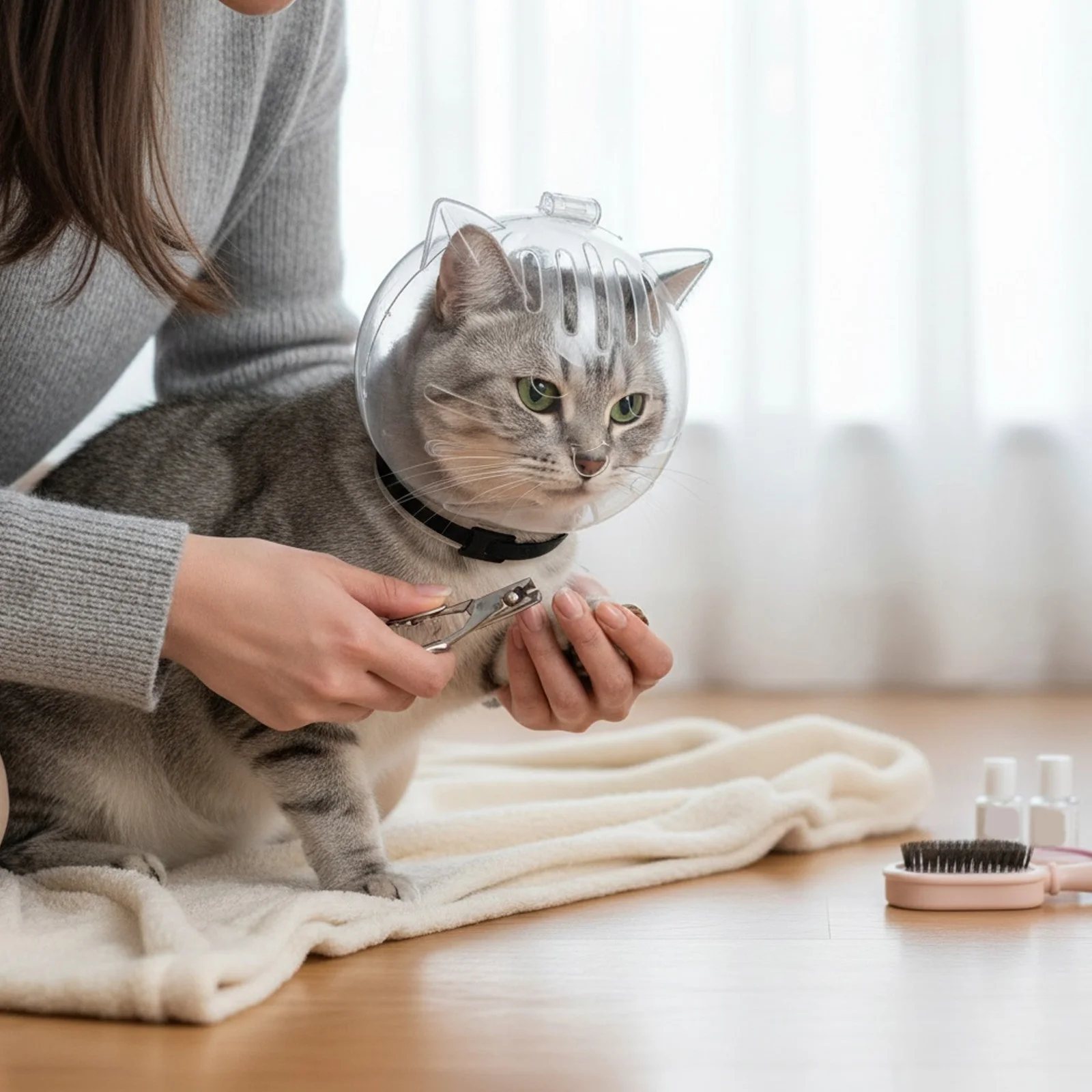 고양이 헬멧 투명 고양이 입 커버 새끼 고양이 통기성 안티 바이트 헬멧 (미용, 목욕, 면도 및 발톱 손질용)