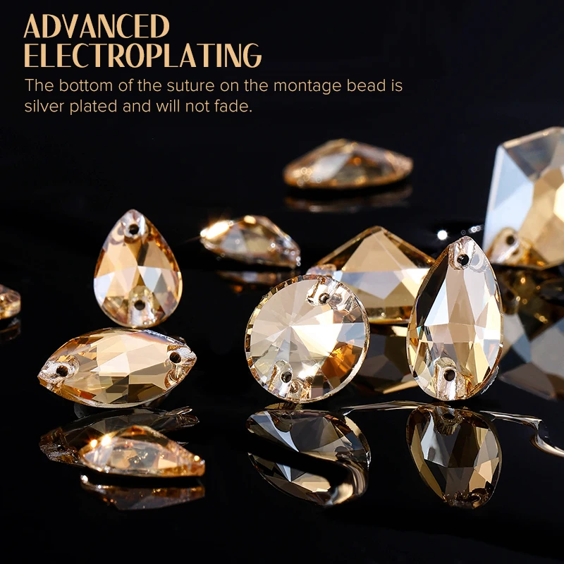 QIAO 골드 섀도우 크리스탈 글라스 GSHA AB 최고급 바느질용 스톤 플랫백 바느질형 라인스톤 의류, 가방 도매