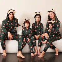 2024 Christmas Family Matching Outfit Cute Deer Ear Hooded Zipper Romper Cute One-Piece Jumpsuit Allover Print Pajamas Xmas Look 1