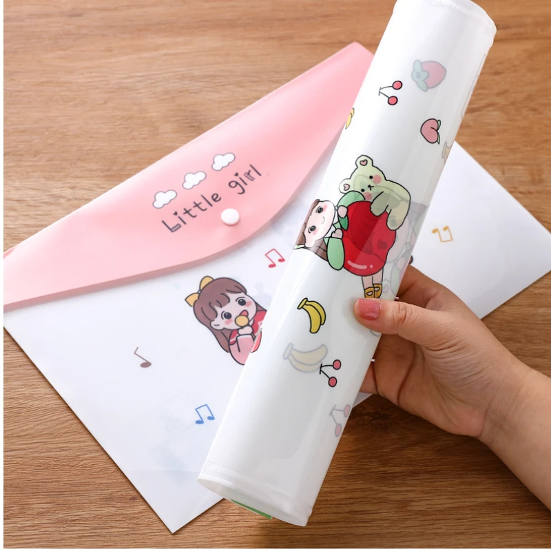 12Pcs/set Of A4 Cartoon Cute File Folders Snap Bags Pink Dinasour Pattern Documents Pockets For Girls Boys School Supplies