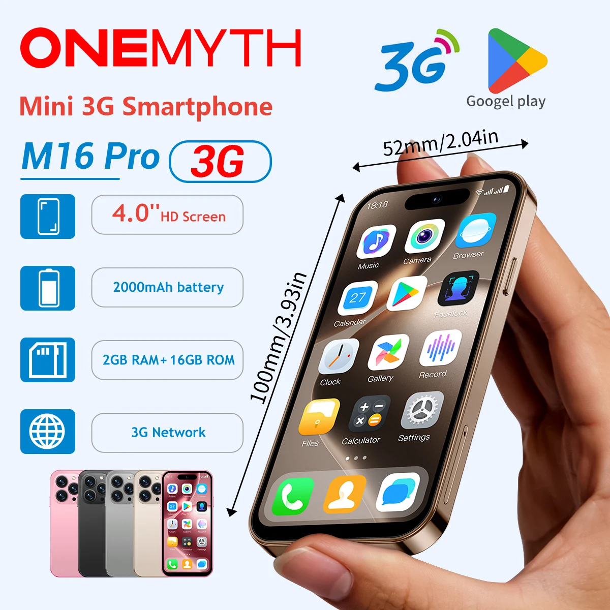 SOYES ONEMYTH M16 Pro 3G Mini Smartphone 4.0" HD Full Screen 2000mAh 2GB RAM 16GB ROM 5MP Camera Dual SIM With Face ID Whats APP 2