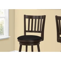 Bar Stool, Set Of 2, Swivel, Bar Height, Brown Wood, Black Leather Look, Transitional 2