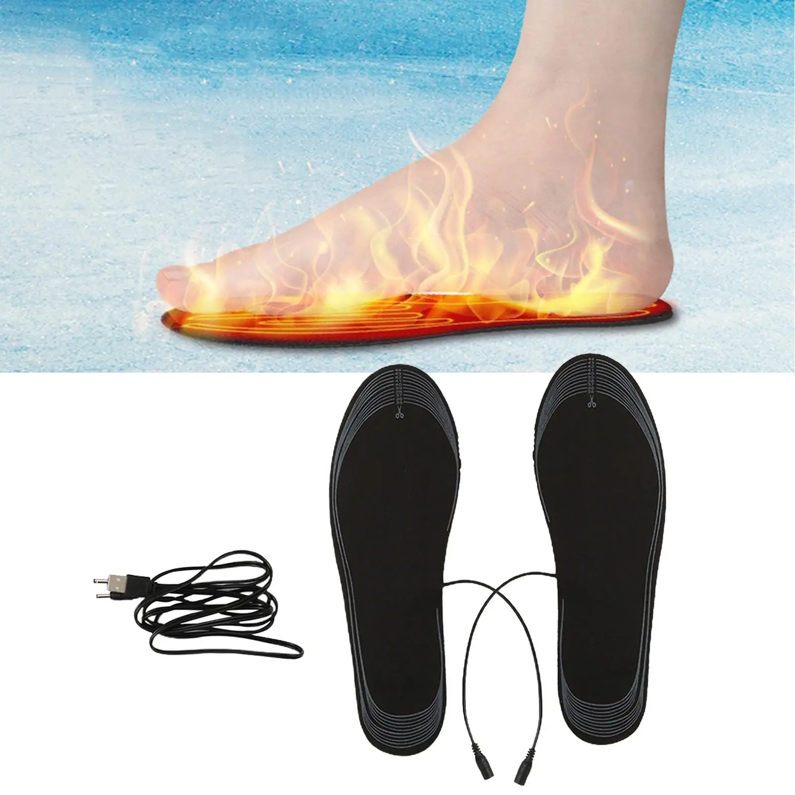 USB Electric Heated Shoe Insoles Free to Cut Foot Warmers Washable Heat