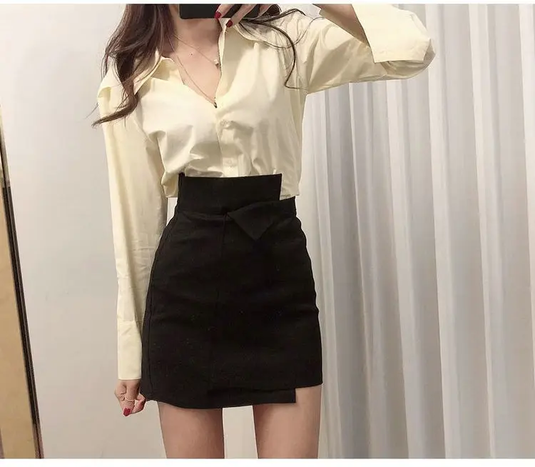 short skirt Casual Women's White Irregular A-line Hip Skirt High Waist Slim Solid Short Above Knee Mini Skirt Trendy Sweet Preppy Style XL black midi skirt
