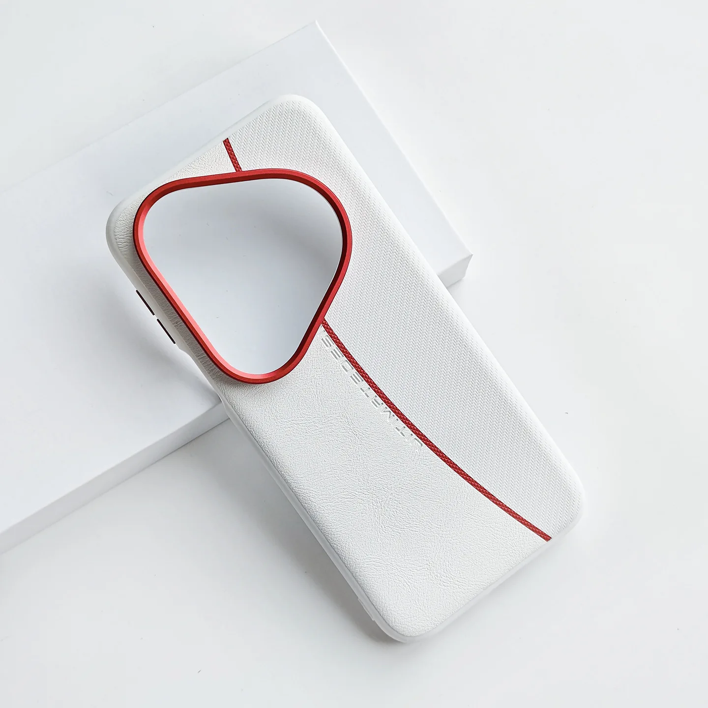 Stylish Red Line Textured PU Leather Case with Metal Keys and Shockproof Bumper