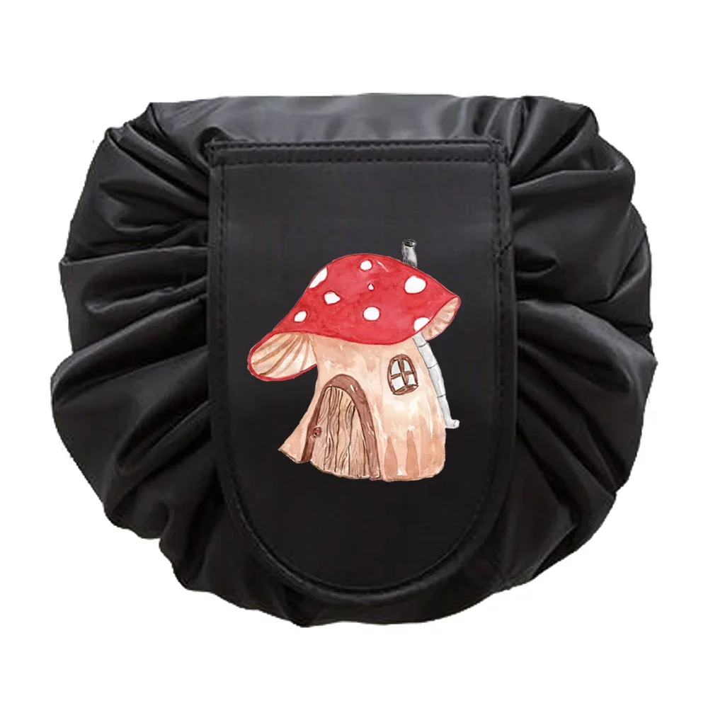Mushroom Print Waterproof Drawstring Makeup and Toiletry Travel Bag