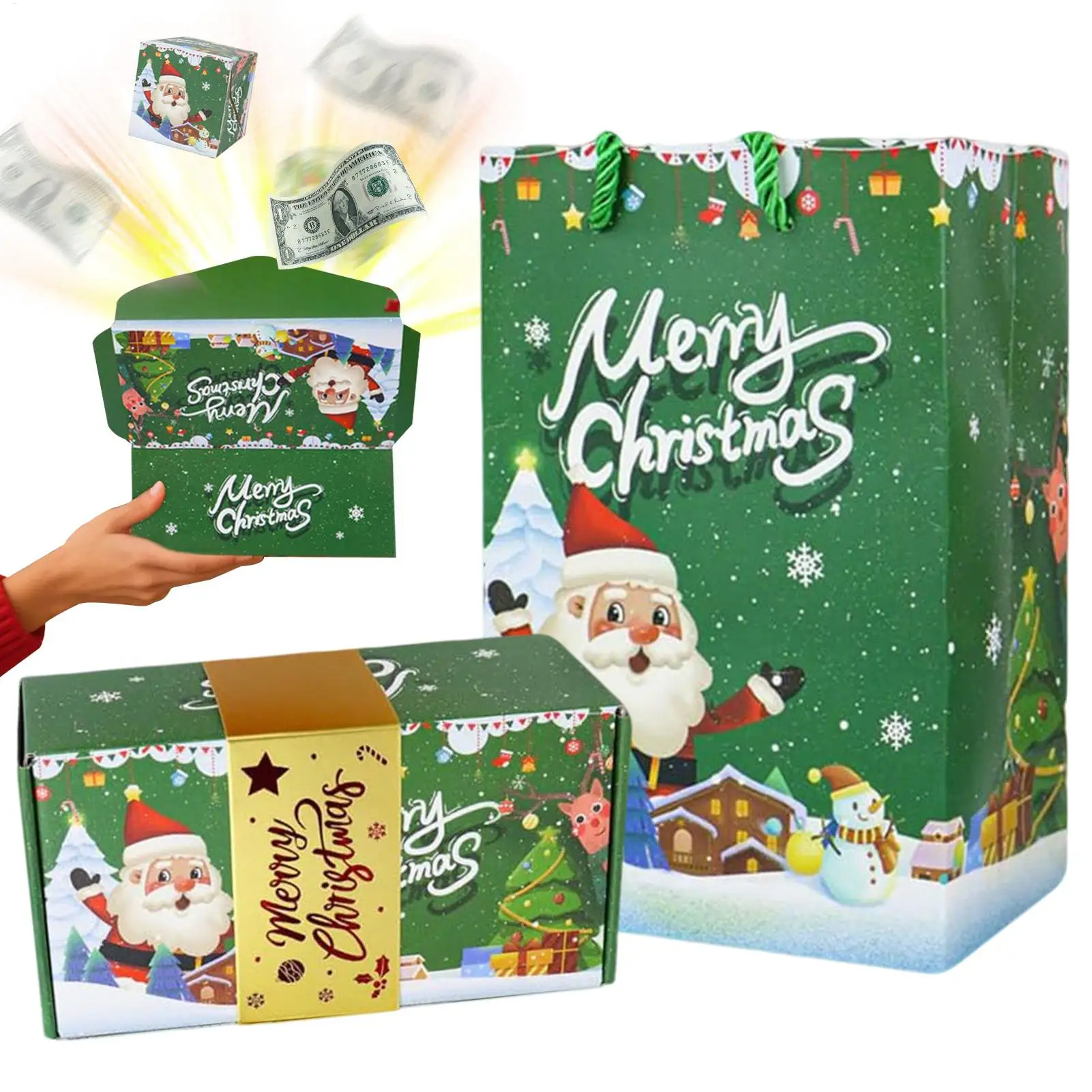 10Pcs Christmas Surprise Gift Boxes Folding Pop-Up Surprise Boxes Red Green Envelope Gift Boxes Explosio n Money Bounces Boxes