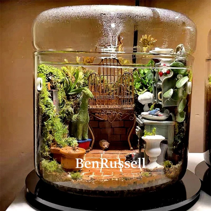 Micro Landscape Glass Bottles With Dew Collection Cover Glass Vase Landscaping Succulent Moss Bansai Landscape Glass Terrarium 5
