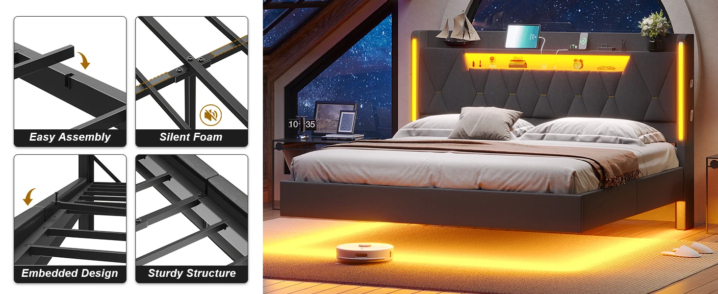 floating bed frame king