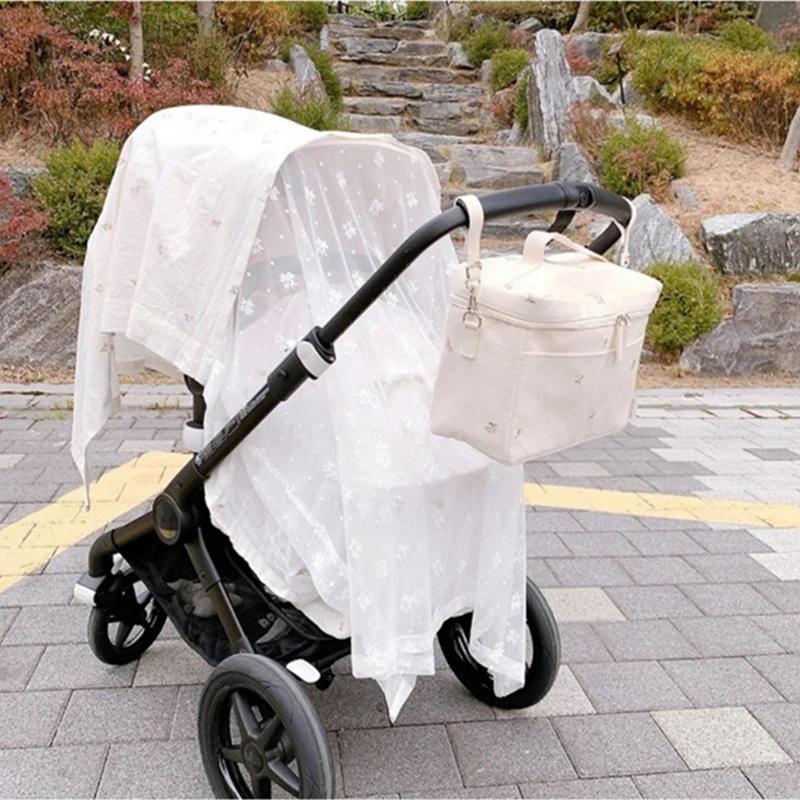Portable Insulation Baby Stroller Storage Bag with Embroidered Bear