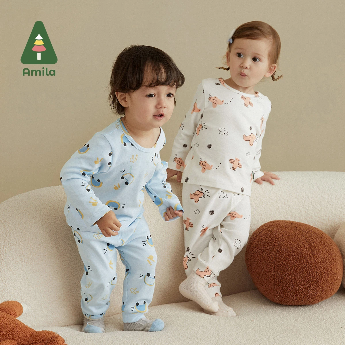 Amila Baby Underwear Set Autumn New Cartoon Full Print Cotton Soft Warm Kid Suit Girls and Boys Children's Clothes Cute