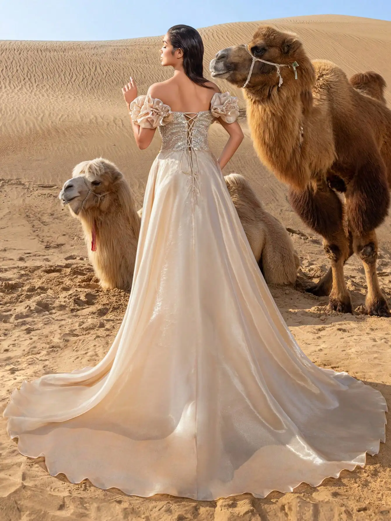 هوت بريق رائع قبالة الكتف الدانتيل متابعة الظهر قط...