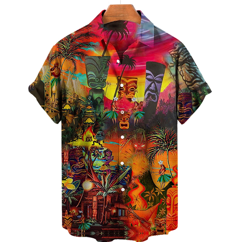 2023 Men's Hawaiian Shirts Streetwear Beach 3d Short Sleeve Eu Size Cotton Oversized Summer Casual Skull Bone 2