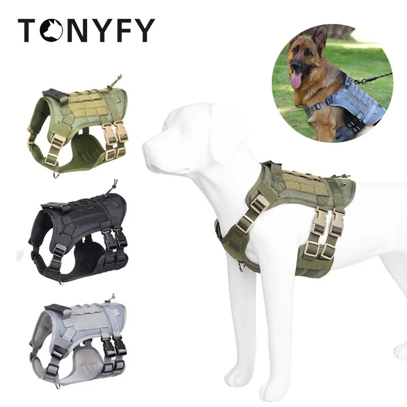 Large Dogs Harness Vest Military Tactical Pet Harness Leashes Set For