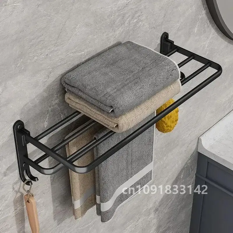 60CM Towel Rack Black Bathroom Towel Rack Wall Mounted Storage Non Perforated Hotel Home Folding Stand Bathroom accessories