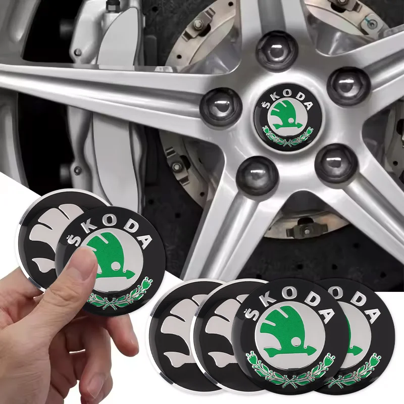 4개입 56mm 자동차 휠 센터 허브 캡 엠블럼 스티커 (스코다 킬락, 엘록, 옥타비아, 엔야크, 카미크, 스칼라, 라피드, 슈퍼브, 카록, 파비아 용)