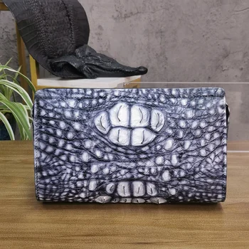 2023 New Designer Luxury Skull Crocodile Leather Men Clutch Wallets Handmade Unique Genuine Leather Clutch Bag With Passlock 45
