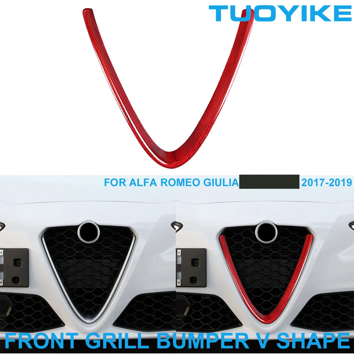 

Автомобильный Стайлинг LHD RHD, красный передний центральный решетчатый гриль из углеродного волокна, бампер, рама, крышка, отделка для Alfa Romeo Giulia 2017-2017-2019