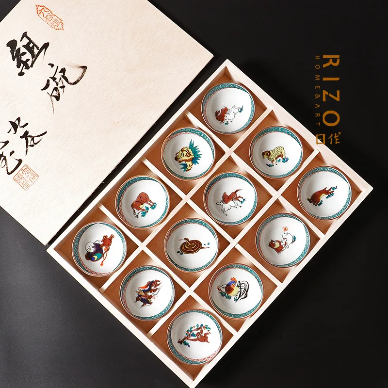 

Japan Imported Kutani Small Ceramic Tea Cup Zodiac Master Cup Tea Cup Package Gift Box