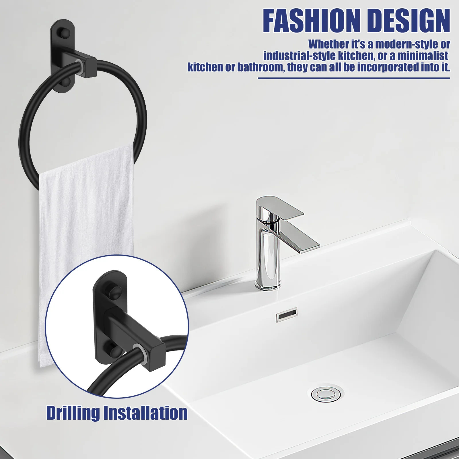 4 Pcs Aluminum Towel Ring Wall Mounted Bathroom Towel Hanger with Fixing Kit 180° Rotatable Rustproof Towel Holder for Kitchen