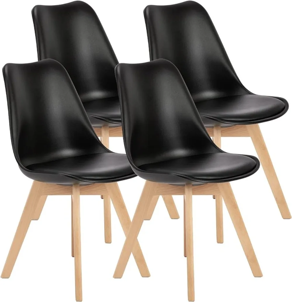 

Dining Chairs Set of 4 Mid-Century Modern Dinning Chairs, Living Room Bedroom Chair PU Leather Cushion and Wood Legs, Black