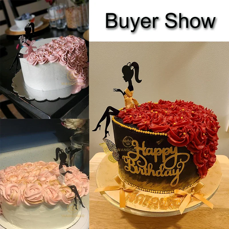Décoration de gâteau en acrylique noir pour fille, silhouette de princesse,  mariage, mariée et marié, dessert, gâteau Chi, fournitures de fête