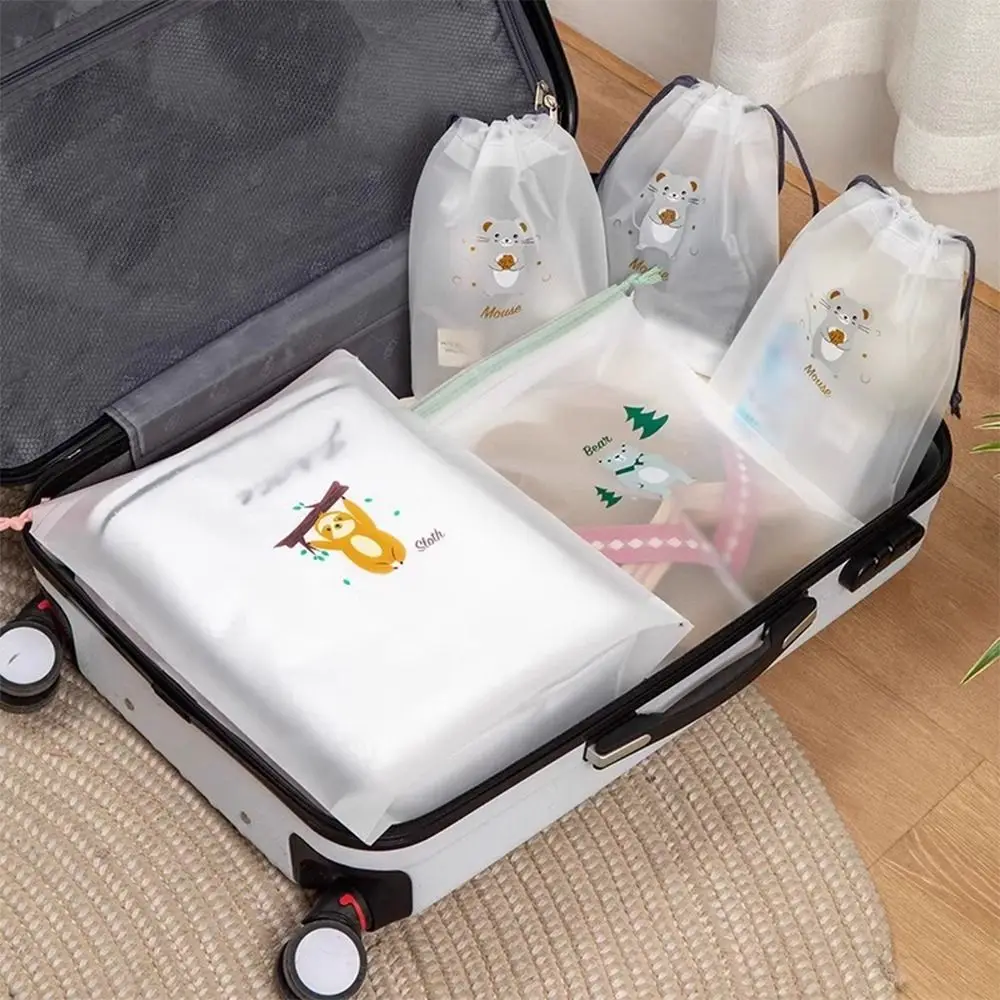 Cartoon Animal Storage Bags Transparent PE Travel Bundle Pocket Hanging Bags Shoes Package Drawstring Bag 5