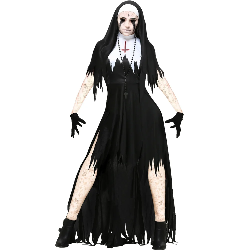 

Halloween Costume for Women Nun Costume Cosplay Costumes Vampire Demon Costume Cross Print Long Dress Party Costume S-XL косплей