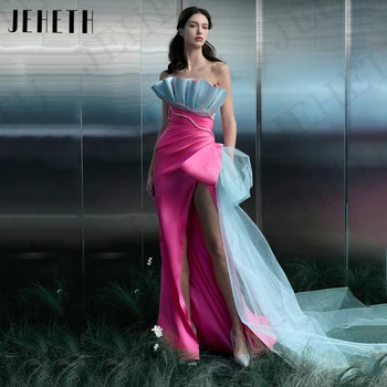 JEHETH Mermaid Fascinating Evening Dresses Modern Strapless Split Bow Ladies Dresses For Special Occasions vestidos de noche 1