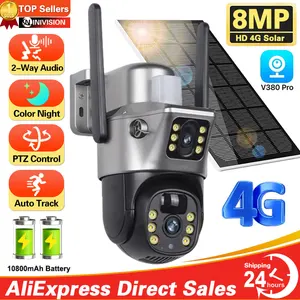 4K 4G Sim Solar Wireless Surveillance-Protection CCTV PTZ Camera PIR Human Detection Color Night Vision Solar Camera 4G Outdoor