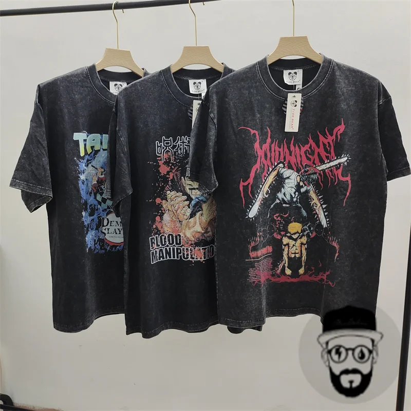 

Free shipping retro washed pure cotton anime T-shirt mens t shirts
