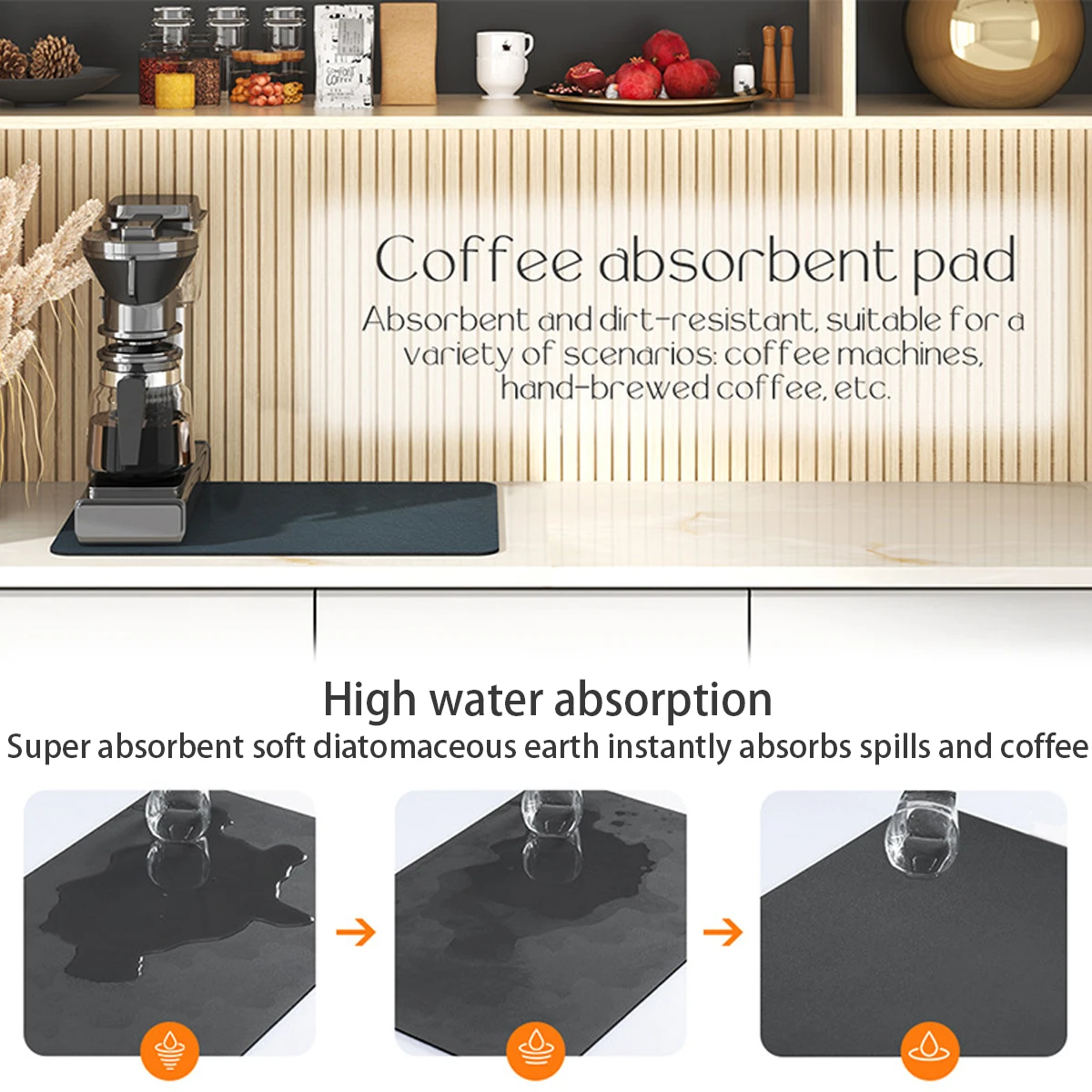 Coffee Maker Mat for Countertops: Coffee Mat Absorbent Coffee Bar Mat for  Kitchen Hide Stain Rubber Backed, 12 X 17 Coffee Bar Accessories Fit  Under