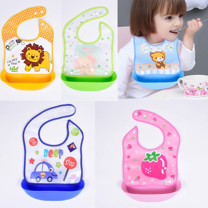 Detachable Rice Pocket Baby Bib Imitation Silicone Waterproof Bibs Burp Cloth Cartoon Adjustable Feeding Bavoir For Baby Kids silicone bib,silicone feeding bib,baby bib,feeding bib,cotton bib set,cotton bib