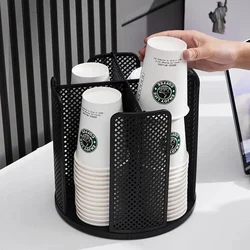 Multi-purpose Paper Cup Holder 360° Rotating Coffee Cup Caddy Organizer Desktop Disposable Cup Dispenser Cosmetic Storage Rack