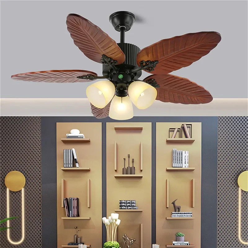 APRIL European Luxury LED Fan Light American Retro Living Room Restaurant Bedroom Ceiling Fan Light Remote Electric