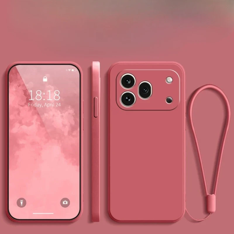 Liquid Silicone Lanyard Soft Phone Case - Shockproof Camera Protective Cover