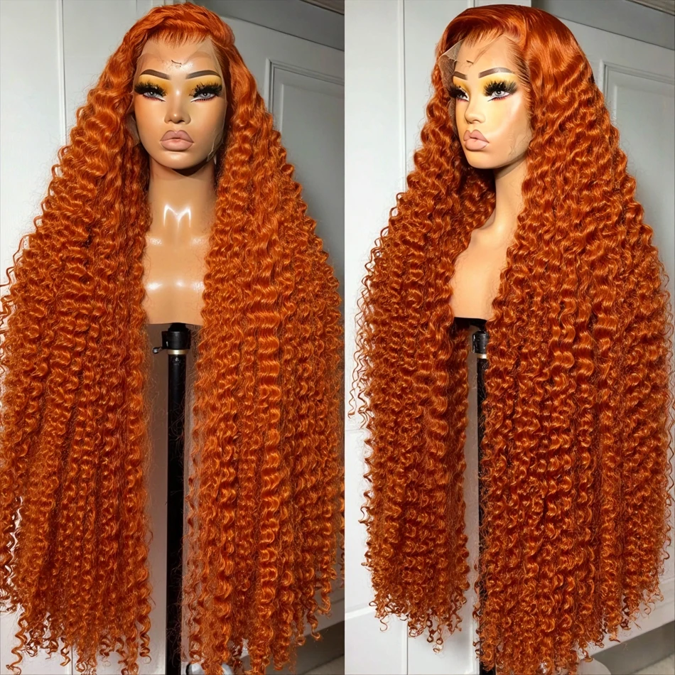 13x6 Ginger Orange Deep Wave Lace Front Wig Human Hair 250% PrePlucked 350 Colo…
