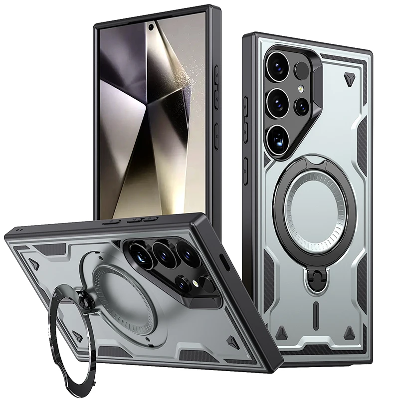 Magsafe Magnetic 360° Rotating Metal Car Bracket Phone Case - Durable Armor Design with Hard PC & Soft TPU Back Cover